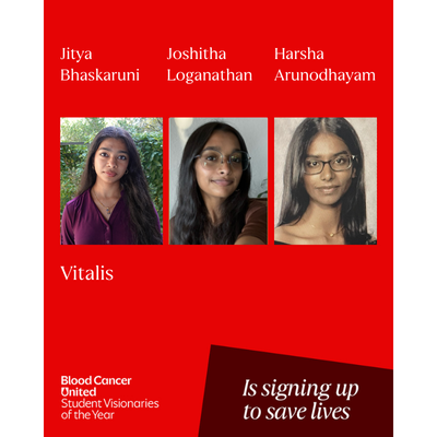Headshot of South Texas Student Visionaries of the Year candidates Jitya Bhaskaruni, Joshitha Loganathan, and Harsha Arunodhayam of team Vitalis.